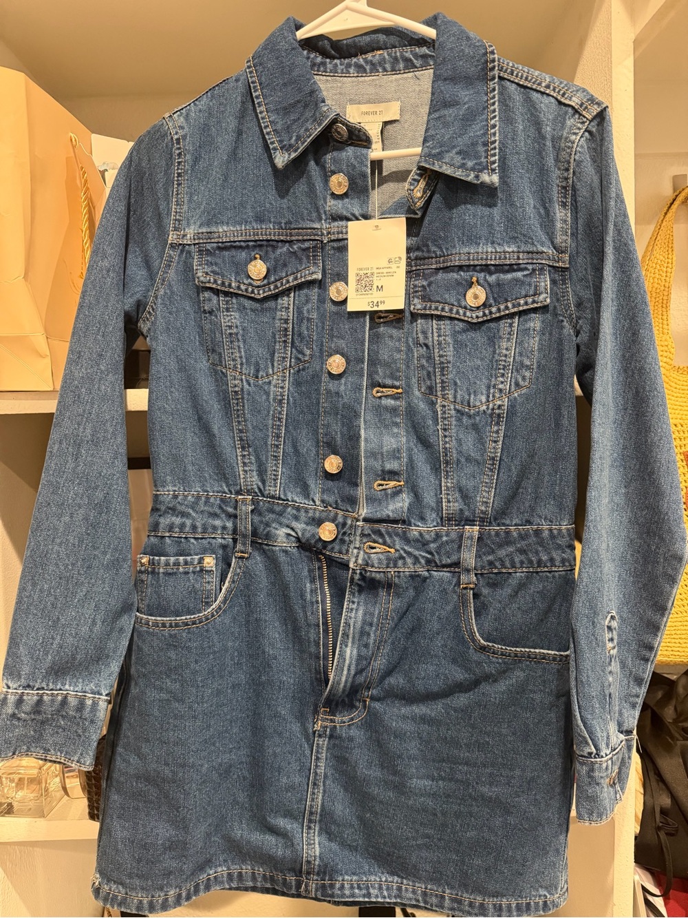 Denim Button-Front Dress Jacket in Classic Blue